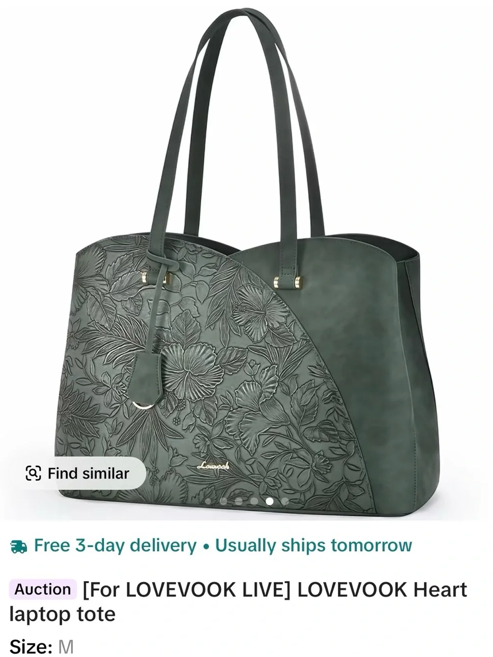 LOVEVOOK Green Floral-Embossed Tote Bag